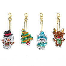 Christmas Theme DIY Diamond Painting Keychain Kit, Including Acrylic Board, Keychain Clasp, Bead Chain, Resin Rhinestones Bag, Diamond Sticky Pen, Tray Plate and Glue Clay, Mixed Shapes, 70mm, 4pcs/set