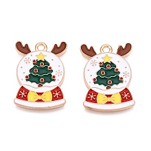 Christmas Theme Alloy Enamel Pendants, Light Gold, Lead Free & Cadmium Free, Christmas Bell, 25x17.5x1mm, Hole: 1.8mm