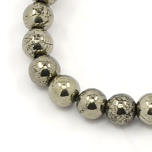 Honeyhandy Natural Pyrite Beads Strands, Round, Dark Khaki, 4mm, Hole: 1mm, about 104pcs/strand, 15.5 inch