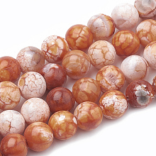 Honeyhandy Dyed Natural Crackle Agate Beads Strands, Round, Coral, 8~8.5mm, Hole: 1mm, about 48pcs/strand, 15.1 inch