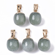 Honeyhandy Top Golden Plated Natural Green Aventurine Pendants, with Iron Snap on Bails & Loop, Barrel, 17~19x11.5~12.5mm, Hole: 4x6mm