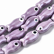 Honeyhandy Handmade Porcelain Ceramic Beads Strands, Bright Glazed Porcelain, Fish, Medium Orchid, 19x10x8mm, Hole: 1.5mm, about 17pcs/strand, 12.40 inch(31.5cm)