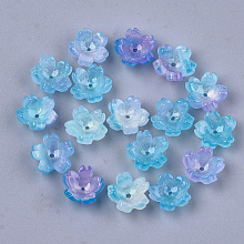 Honeyhandy Cellulose Acetate(Resin) Bead Caps, 5-Petal, Sakura, Light Sky Blue, 10.5x11x4.5mm, Hole: 1mm