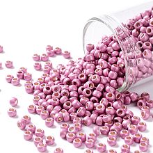 TOHO Round Seed Beads, Japanese Seed Beads, (PF553F) PermaFinish Pink Rose Metallic Matte, 8/0, 3mm, Hole: 1mm, about 222pcs/10g