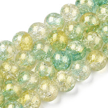 Honeyhandy Baking Painted Crackle Glass Bead Strands, with Gold Powder, Round, Yellow Green, 8mm, Hole: 1.2mm, about 103pcs/strand, 30.08~30.7''(76.4~78cm)