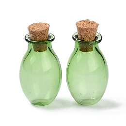 Honeyhandy Oval Glass Cork Bottles Ornament, Glass Empty Wishing Bottles, DIY Vials for Pendant Decorations, Light Green, 15.5x26~30mm