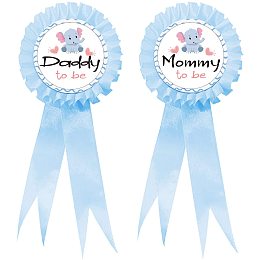 GLOBLELAND 2Pcs Mommy to Be & Daddy to Be Badge Pins Elephant Pattern Gender Reveal Baby Shower Party Button Pins What Will Baby Be Ribbon Brooches Gifts for Parents of Newborns, 7.7x3.4 Inch