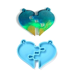 Honeyhandy Valentine's Day Theme DIY Pendant Silicone Molds, Resin Casting Molds, For UV Resin, Epoxy Resin Jewelry Making, Heart, Deep Sky Blue, 78x57x6mm, Hole: 3mm