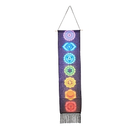 Honeyhandy Chakra Theme Linen Wall Hanging Tapestry, Vertical Tapestry, with Tassel, Wood Rod & Iron Traceless Nail & Cord, for Home Decoration, Meditation, Rectangle, Starry Sky Pattern, 164cm