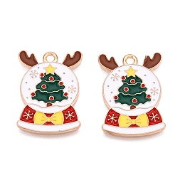 Christmas Theme Alloy Enamel Pendants, Light Gold, Lead Free & Cadmium Free, Christmas Bell, 25x17.5x1mm, Hole: 1.8mm