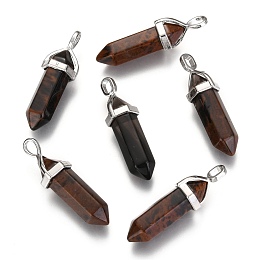 Honeyhandy Synthetic Mahogany Obsidian Pointed Pendants, with Platinum Tone Random Alloy Pendant Hexagon Bead Cap Bails, Bullet, 36~40x12mm, Hole: 3x4mm, Gemstone: 8mm in diameter