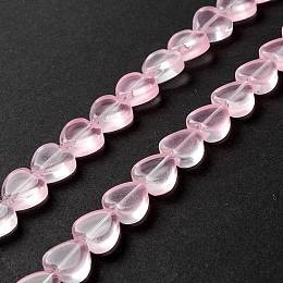 Honeyhandy Transparent Glass Beads Strand, Heart, Pink, 9.5~10x10x3.5~4.5mm, Hole: 0.8~1mm, about 35pcs/strand, 13.15~13.31 inch(33.4~33.8cm)