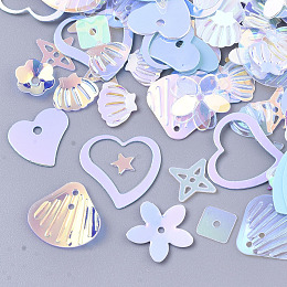 Honeyhandy Ornament Accessories, PVC Plastic Paillette/Sequins Beads, Mixed Shapes, Light Sky Blue, 3~13x3~13x0.4~1.5mm, Hole: 0.9~1.4mm