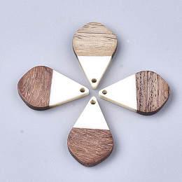 Honeyhandy Resin & Walnut Wood Pendants, Teardrop, Creamy White, 28x18x3mm, Hole: 2mm