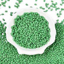 Baking Paint Glass Seed Beads, 2-Hole, Oval, Medium Sea Green, 5~6x2.5~3.5x3mm, hole: 0.7~0.9mm, about 7500pcs/pound