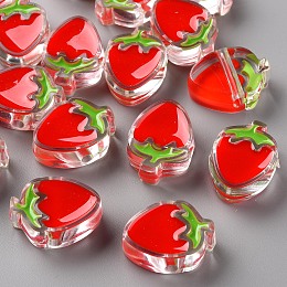 Honeyhandy Transparent Enamel Acrylic Beads, Strawberry, Red, 25.5x19x9mm, Hole: 3.5mm