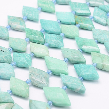 NBEADS Natural Amazonite Beads Strands, Faceted Rhombus, 12~14x26~30x4~7mm, Hole: 1mm; about 23pcs/strand, 15.3