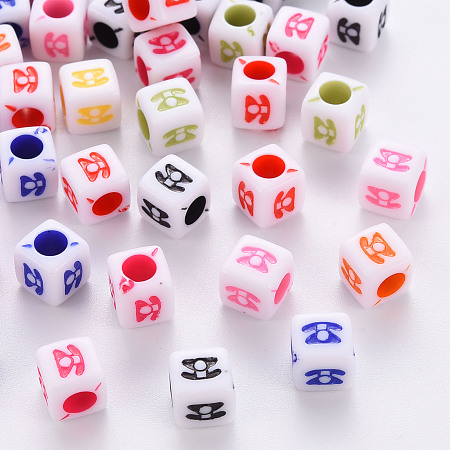 Arricraft Craft Style Acrylic Beads, Cube with Telephone, Mixed Color, 7x7x7mm, Hole: 3.5mm, about 1950pcs/500g