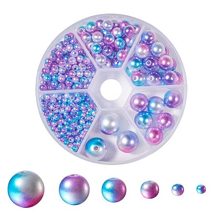 Honeyhandy Rainbow ABS Plastic Imitation Pearl Beads, Gradient Mermaid Pearl Beads, Round, Medium Orchid, 3mm/4mm/6mm/8mm/10mm/12mm, Hole: 1~2mm, 564pcs/box