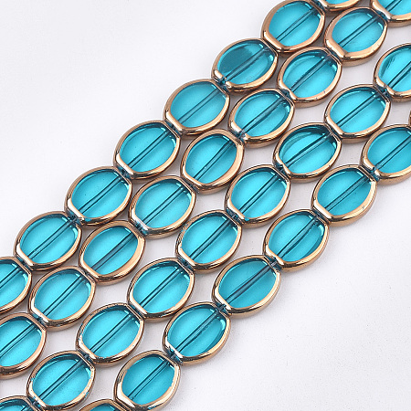 Honeyhandy Electroplate Glass Beads Strands, Edge Plated, Oval, Deep Sky Blue, 17x14x4.5mm, Hole: 1.2mm, about 20pcs/strand, 12.9 inch