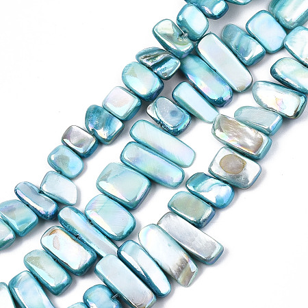 ARRICRAFT Natural Freshwater Shell Beads Strands, AB Color, Dyed, Nuggets, Sky Blue, 8~25x6~10x2~6mm, Hole: 0.5mm, about 46~49pcs/strand, 13.98 inches~14.56 inches(35.5~37cm)
