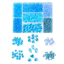 Arricraft DIY Light Sky Blue Series Jewelry Making Kits, 1640Pcs Bicone & Rondelle & Oval & Round Glass/Acrylic Beads, 20Pcs Heart Transparent Glass Pendants, Mixed Color, Beads: 1640pcs/box