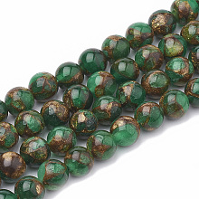 Honeyhandy Natural Chalcedony Beads Strands, Imitation Gold Clinquant Stone, Dyed & Heated, Round, Green, 6~7mm, Hole: 1mm, about 60~67pcs/strand, 15.7 inch