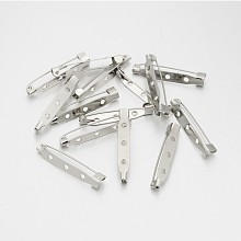 Honeyhandy Iron Brooch Pin Back Safety Catch Bar Pins with 3 Holes, Platinum, 35x5.5x6mm, Hole: 2mm