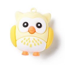 Honeyhandy PVC Cartoon Owl Doll Pendants, for Keychains, Champagne Yellow, 43x37x26mm, Hole: 3mm