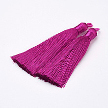 Honeyhandy Nylon Tassels Big Pendant Decorations, Fuchsia, 83~92x9~10mm, Hole: 1.5~4mm