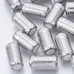 Honeyhandy Electroplate Glass Beads, Column with Chevron Pattern, Silver, 20x10mm, Hole: 1.2mm, about 50pcs/bag