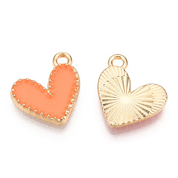 Honeyhandy Alloy Enamel Charms, Cadmium Free & Nickel Free & Lead Free, Light Gold, Heart Charm, Coral, 14x13.5x2mm, Hole: 1.5mm