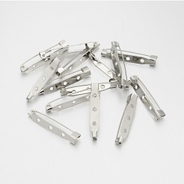 Honeyhandy Iron Brooch Pin Back Safety Catch Bar Pins with 3 Holes, Platinum, 35x5.5x6mm, Hole: 2mm