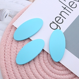 Honeyhandy Frosted Plastic Snap Hair Clips, with Metal Clip, for Women and Girls, Oval, Deep Sky Blue, 56x26mm