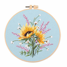 Honeyhandy DIY Flower & Leaf Pattern Embroidery Kits, Including Printed Cotton Fabric, Embroidery Thread & Needles, Imitation Bamboo Embroidery Hoop, Light Sky Blue, 20x20cm