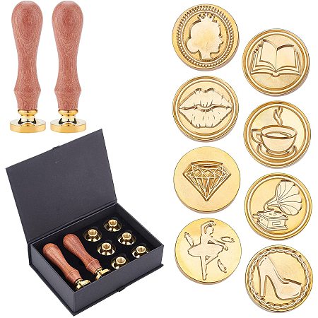 CRASPIRE Wax Seal Stamp Set, 8 Pieces Vintage Sealing Wax Stamps Copper Seals 2 Wooden Handle, Wax Stamp Kit for Wedding Invitations Cards Envelopes Wine Packages-Life Series