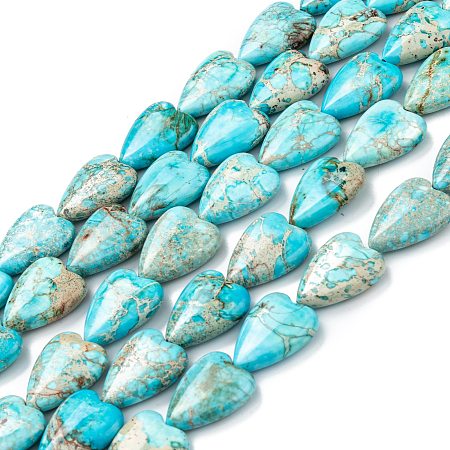 Arricraft Natural Imperial Jasper Bead Strands, Dyed, Heart, Turquoise, 20~20.5x15~15.5x6~6.8mm, Hole: 1.2mm, about 20pcs/strand, 14.76~15.08 inch(37.5~38.3cm)