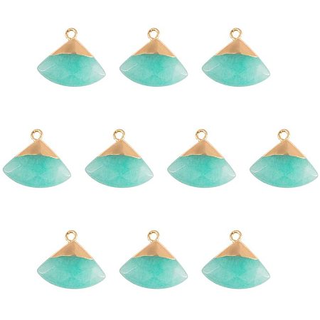 NBEADS 10 Pcs Electroplate Natural Jade Pendants, Dyed Triangle Faceted Jade Stone Pendants with Golden Brass Findings for DIY Earring Necklace Jewelry Making, Aquamarine