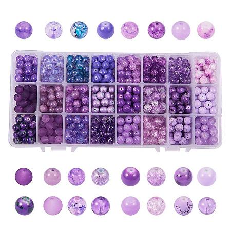 ARRICRAFT 1 Box (about 720 pcs) 24 Color 8mm Round Mixed Style Glass Beads Assortment Lot for Jewelry Making, Gradual Purple Series
