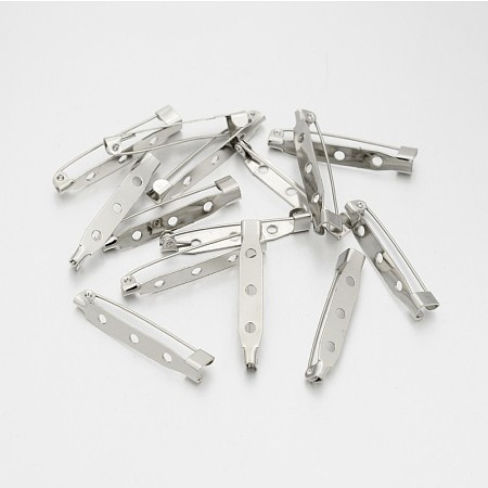 Honeyhandy Iron Brooch Pin Back Safety Catch Bar Pins with 3 Holes, Platinum, 35x5.5x6mm, Hole: 2mm