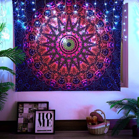 Arricraft Black Light Boho Mandala Wall Tapestry, Glow in the Dark Trippy Tapestry, for Psychedelic Neon Party Wall, Bedroom, Living Room, Fuchsia, 51.2