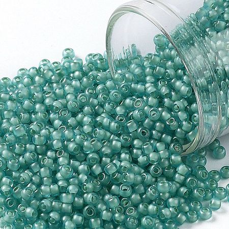 ARRICRAFT TOHO Round Seed Beads, Japanese Seed Beads, (954F) Aqua Transparent Mint Lined Matte, 11/0, 2.2mm, Hole: 0.8mm, about 1110pcs/bottle, 10g/bottle