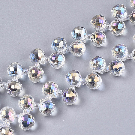 Honeyhandy Transparent Glass Beads Strands, Top Drilled Beads, AB Color Plated, Faceted Teardrop, Clear, Teardrop: 9.5x8mm, Hole: 0.8mm, Beads: 3~4x2.5~3.5mm, about 100pcs/strand, 23.62 inch(60cm)