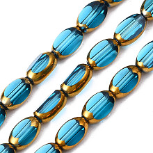 Honeyhandy Electroplate Glass Beads Strands, Edge Plated, Oval, Deep Sky Blue, 7x4.5x4mm, Hole: 0.8mm, about 50pcs/strand, 13.07~13.15 inch(33.2~33.4cm)