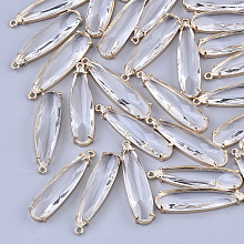 Honeyhandy Transparent Glass Pendants, with Brass Findings, Faceted, Teardrop, Light Gold, Clear, 32x8x4mm, Hole: 1.2mm