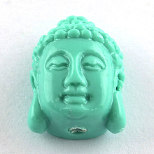 Honeyhandy Dyed Buddha Head Synthetical Coral Beads, Aquamarine, 15x10x7mm, Hole: 1mm