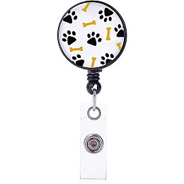 FINGERINSPIRE 4 Pcs Retractable Badge Reel Clip ID Badge Holder, 360° Swivel Badge Reels with Alligator Clip on ID Card Holders for Office Worker Doctor Nurse - Dog Paw & Bone Pattern Design