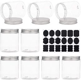 BENECREAT 8 Pack 8.3oz Large Clear PET Plastic Storage Containers Jars with Aluminum Screw Caps, 1 Sheet Sticker Label for Cosmetics, DIY Arts Crafts, Beads, Dry Food Snacks