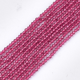 Honeyhandy Synthetic Quartz Crystal Beads Strands, Dyed, Faceted, Star Cut Round Beads, Deep Pink, 2mm, Hole: 0.5mm, about 215pcs/strand, 14.7 inch