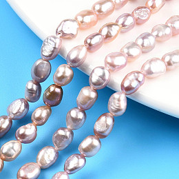 Grade AA Natural Cultured Freshwater Pearl Beads Strands, Two Sides Polished, Nuggets, Rosy Brown, 6.5~9x5.5~6.5mm, Hole: 0.7mm, about 47pcs/strand, 13.82 inch(35.1cm)